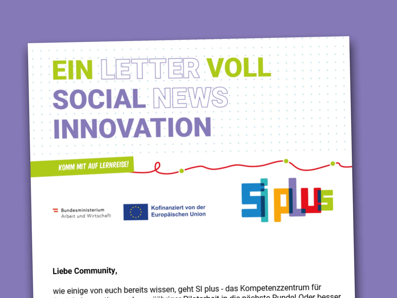 Der SI plus Newsletter auf lila Hintergrund.